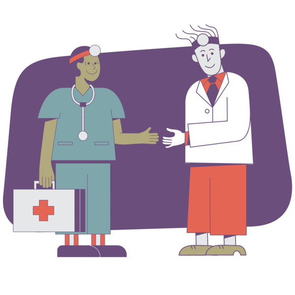 Two animated doctors shaking hands.